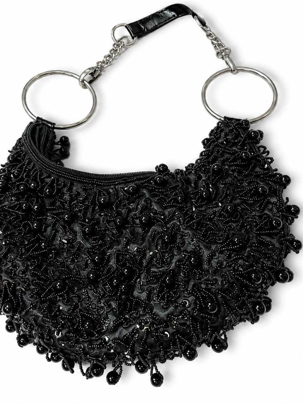 ALDO Vintage Black Beaded Sequin Evening Shoulder Bag Y2K Party Glam Clutch - Picture 8 of 12